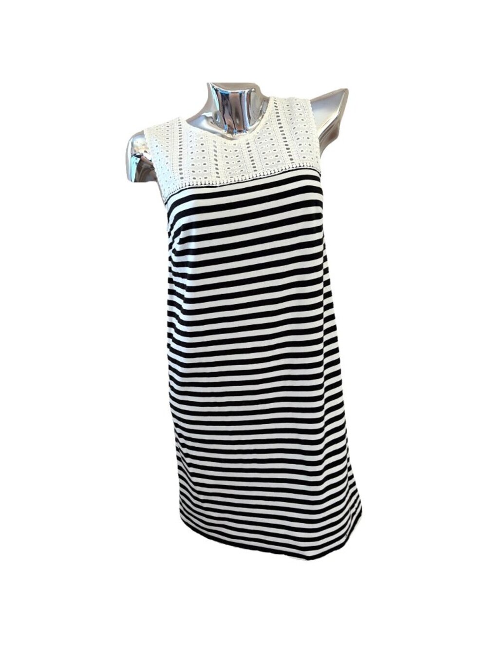 Tommy Hilfiger Striped Sleeveless Dress Sheath Size S Black Eyelet Trim Preppy